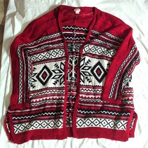 Mossimo Aztec oversized cotton blend sweater sz L red black white